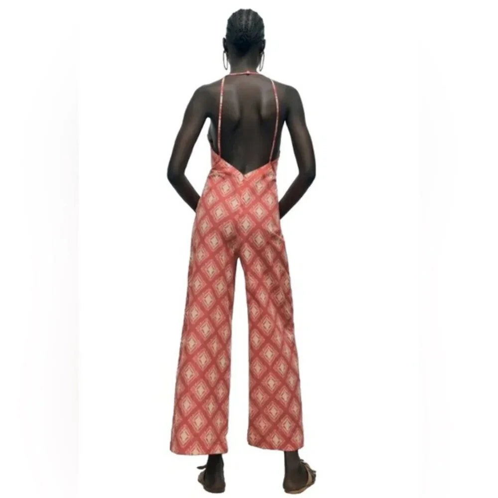 NWT ZARA THE JAMI JUMPSUIT V neck Spaghetti Straps Wide Leg Size XS‎